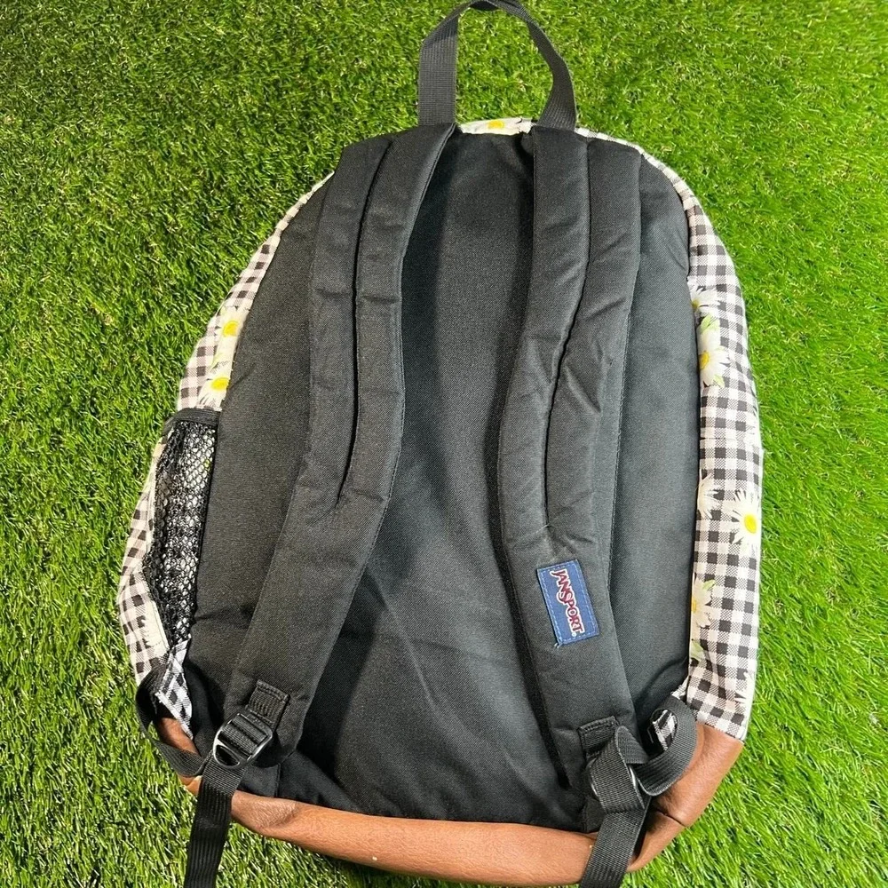 Jansport Daisy Gingham Backpack Black White Floral School Laptop Book Bag Pack